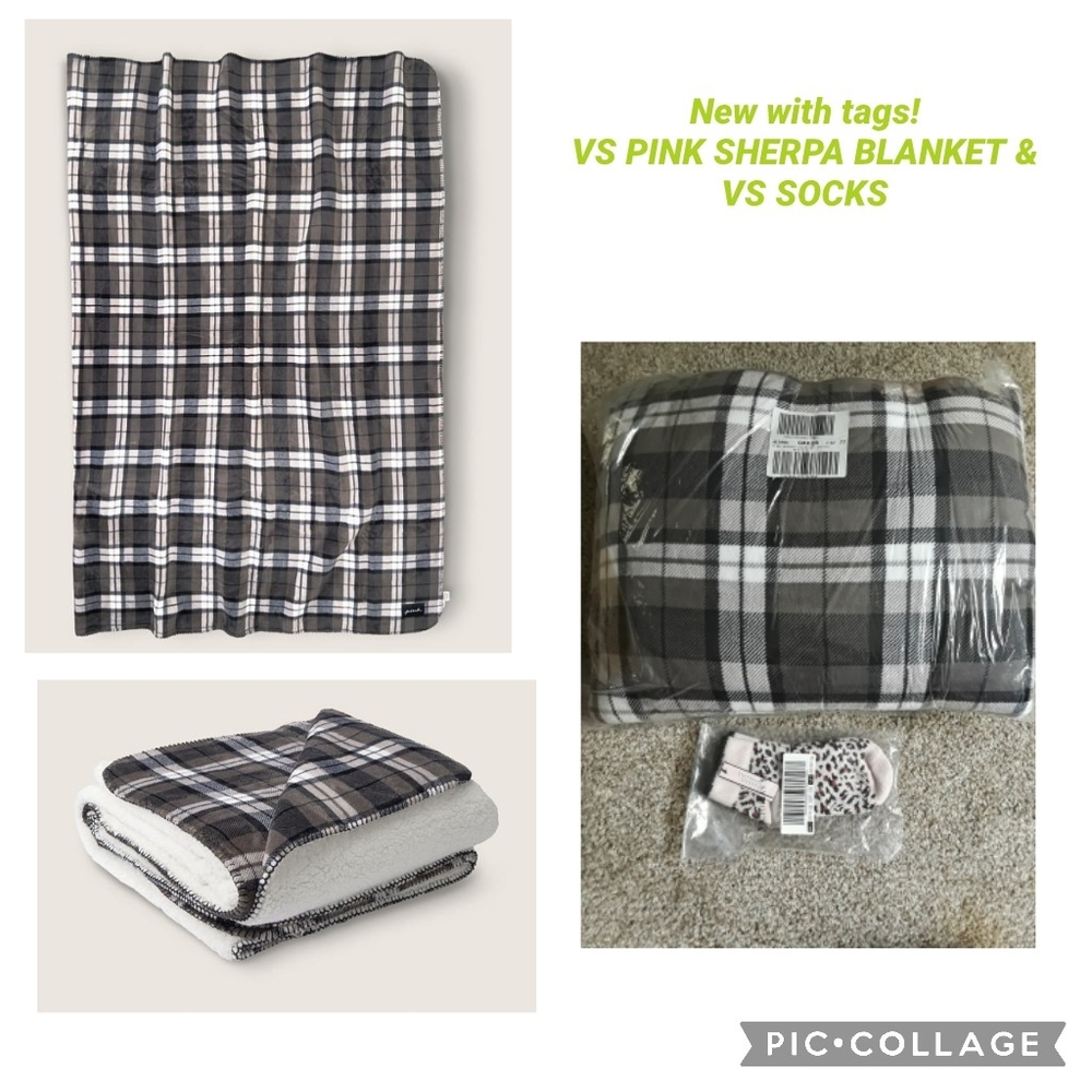 NWT VS PINK SHERPA BLANKET 60"x72", PLUS VS SOCKS